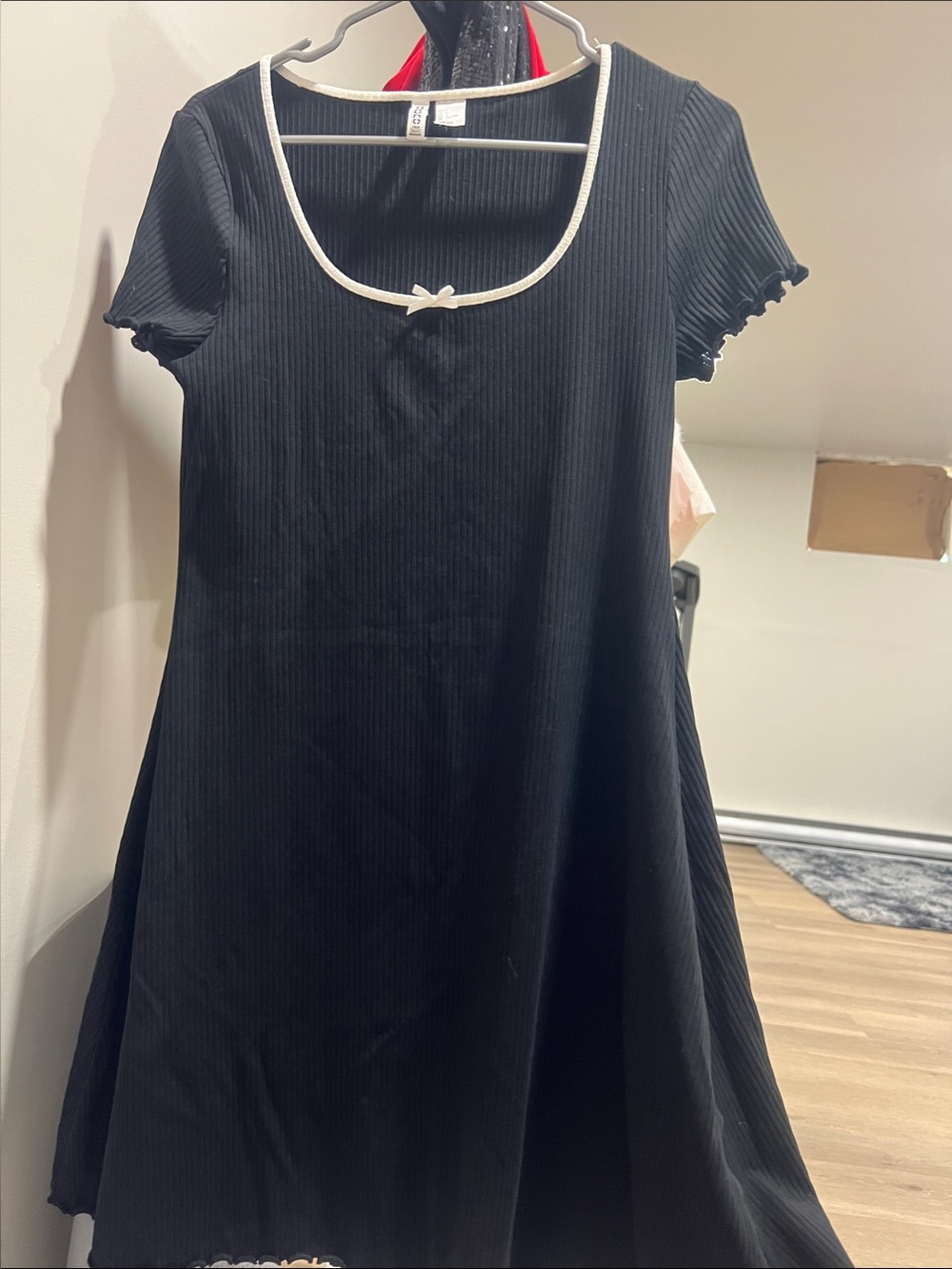 H&M Black Mini A-Line Dress with White Trim